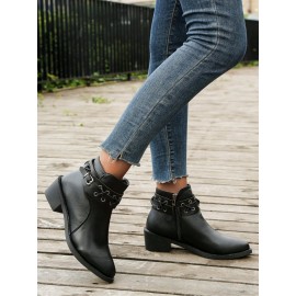 Vintage Plain Wearable Zipper Block Heel Classic Boots Buckle