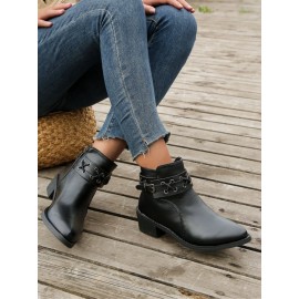 Vintage Plain Wearable Zipper Block Heel Classic Boots Buckle