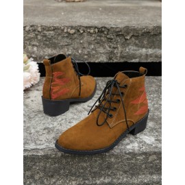 Vintage Abstract Wearable Lace-Up Block Heel Classic Boots Printing