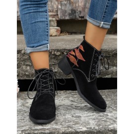 Vintage Abstract Wearable Lace-Up Block Heel Classic Boots Printing