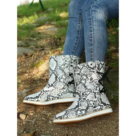 Casual Leopard Snake Print Lace-up Print Boots