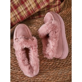 Vintage Plain All Season Wearable Daily Flat Shoes Faux Fur Slip On Deep Mouth Single Shoes for Women