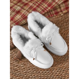 Vintage Plain All Season Wearable Daily Flat Shoes Faux Fur Slip On Deep Mouth Single Shoes for Women