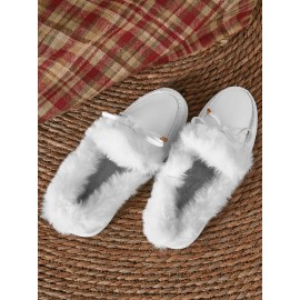 Vintage Plain All Season Wearable Daily Flat Shoes Faux Fur Slip On Deep Mouth Single Shoes for Women