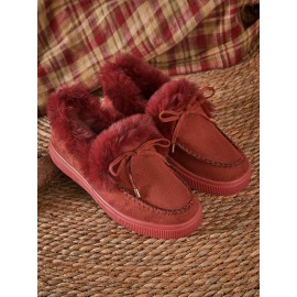 Vintage Plain All Season Wearable Daily Flat Shoes Faux Fur Slip On Deep Mouth Single Shoes for Women