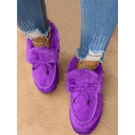 Vintage Plain All Season Wearable Daily Flat Shoes Faux Fur Slip On Deep Mouth Single Shoes for Women