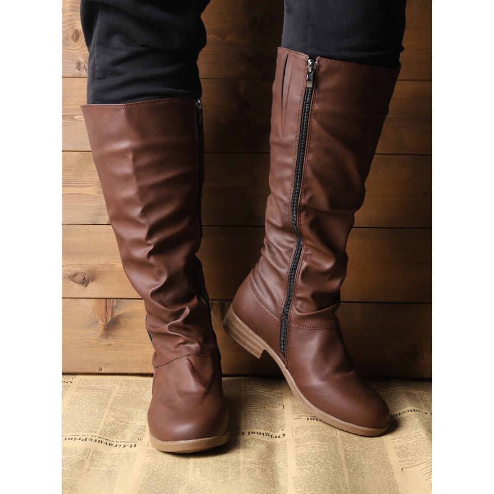 Vintage Soft Sole Comfortable Block Heel Tall Boots Rider Boots