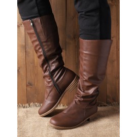 Vintage Soft Sole Comfortable Block Heel Tall Boots Rider Boots