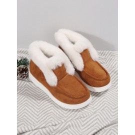 Women's Split Joint Furry Flat Heel Snow Boots