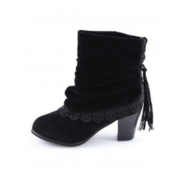 Vintage Lace Flanging Casual Fringed Short Ankle Boots