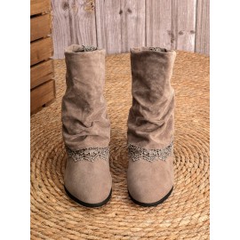 Vintage Lace Flanging Casual Fringed Short Ankle Boots