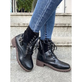 Retro Stitching Lace-up Zipper Boots