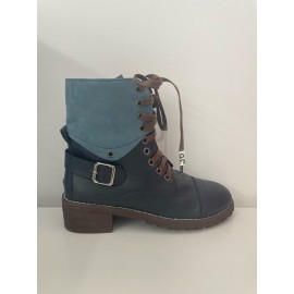 Retro Stitching Lace-up Zipper Boots