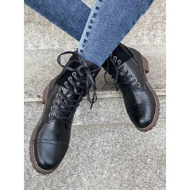 Retro Stitching Lace-up Zipper Boots