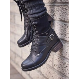 Retro Stitching Lace-up Zipper Boots