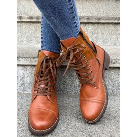 Retro Stitching Lace-up Zipper Boots