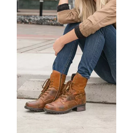 Retro Stitching Lace-up Zipper Boots