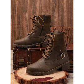 Retro Stitching Lace-up Zipper Boots