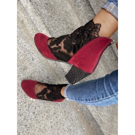 Lace Split Joint Chunky Heel Sandals Boots with Back Zip