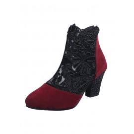 Lace Split Joint Chunky Heel Sandals Boots with Back Zip