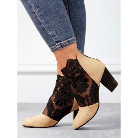 Lace Split Joint Chunky Heel Sandals Boots with Back Zip