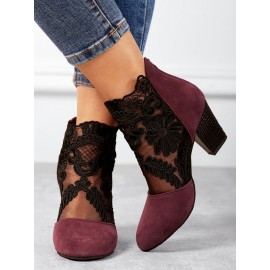 Lace Split Joint Chunky Heel Sandals Boots with Back Zip