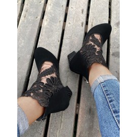 Lace Split Joint Chunky Heel Sandals Boots with Back Zip