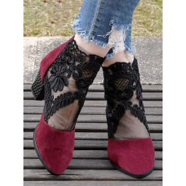 Lace Split Joint Chunky Heel Sandals Boots with Back Zip