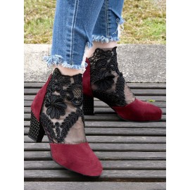 Lace Split Joint Chunky Heel Sandals Boots with Back Zip