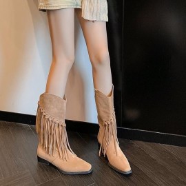 Boho Plain Zipper Block Heel Riding Boots