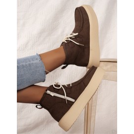 Casual Plain Non-Slip Zipper Block Heel Moccasin Boots