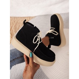 Casual Plain Non-Slip Zipper Block Heel Moccasin Boots