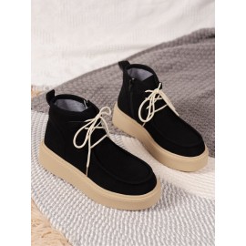 Casual Plain Non-Slip Zipper Block Heel Moccasin Boots