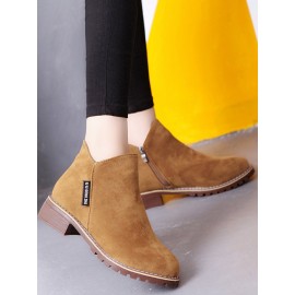 British Style Round Toe Comfortable Zip Low Heel Booties