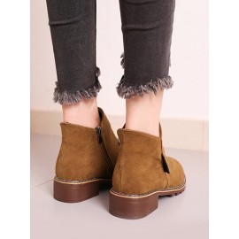 British Style Round Toe Comfortable Zip Low Heel Booties