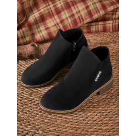 British Style Round Toe Comfortable Zip Low Heel Booties