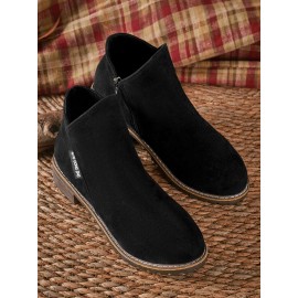 British Style Round Toe Comfortable Zip Low Heel Booties