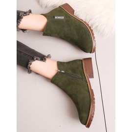 British Style Round Toe Comfortable Zip Low Heel Booties