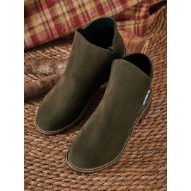 British Style Round Toe Comfortable Zip Low Heel Booties