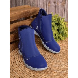 Faux Leather Panel Zip and Fleece Soft Ankle Ankle Boots