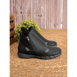 Faux Leather Panel Zip and Fleece Soft Ankle Ankle Boots