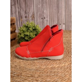 Faux Leather Panel Zip and Fleece Soft Ankle Ankle Boots