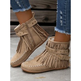 West Style Plain Slip On Flat Heel Snow Boots Tassel
