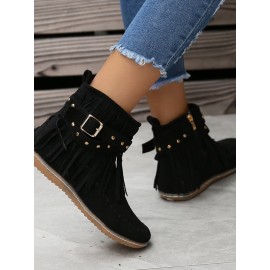 West Style Plain Slip On Flat Heel Snow Boots Tassel