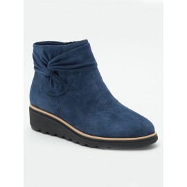 Comfortable Soft Leather Bow Round Toe Low Heel Booties