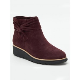 Comfortable Soft Leather Bow Round Toe Low Heel Booties