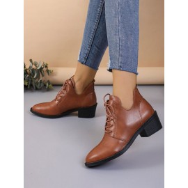 Vintage Plain Non-Slip Lace-Up Block Heel Classic Boots