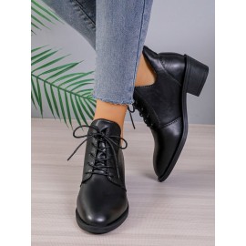 Vintage Plain Non-Slip Lace-Up Block Heel Classic Boots