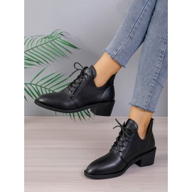 Vintage Plain Non-Slip Lace-Up Block Heel Classic Boots
