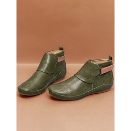 Women Casual Green Daily Adjustable Soft Leather Booties